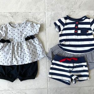 Baby Girl Short Sleeve Shorts Sets Navy Gray Matching Tops Bottoms 100% Cotton 9